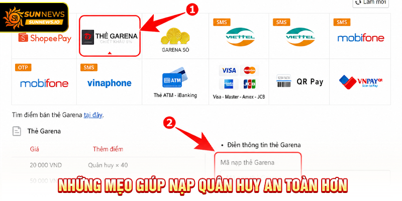 Những mẹo giúp nạp Quân Huy an toàn hơn